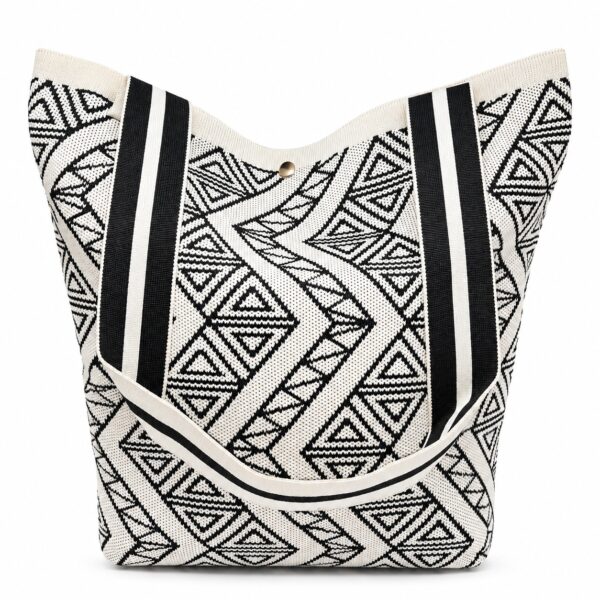 Jacquard Shoulder Tote Bag حقيبة كتف نسائية منسوجة بنقوش هندسية وحمالات عريضة