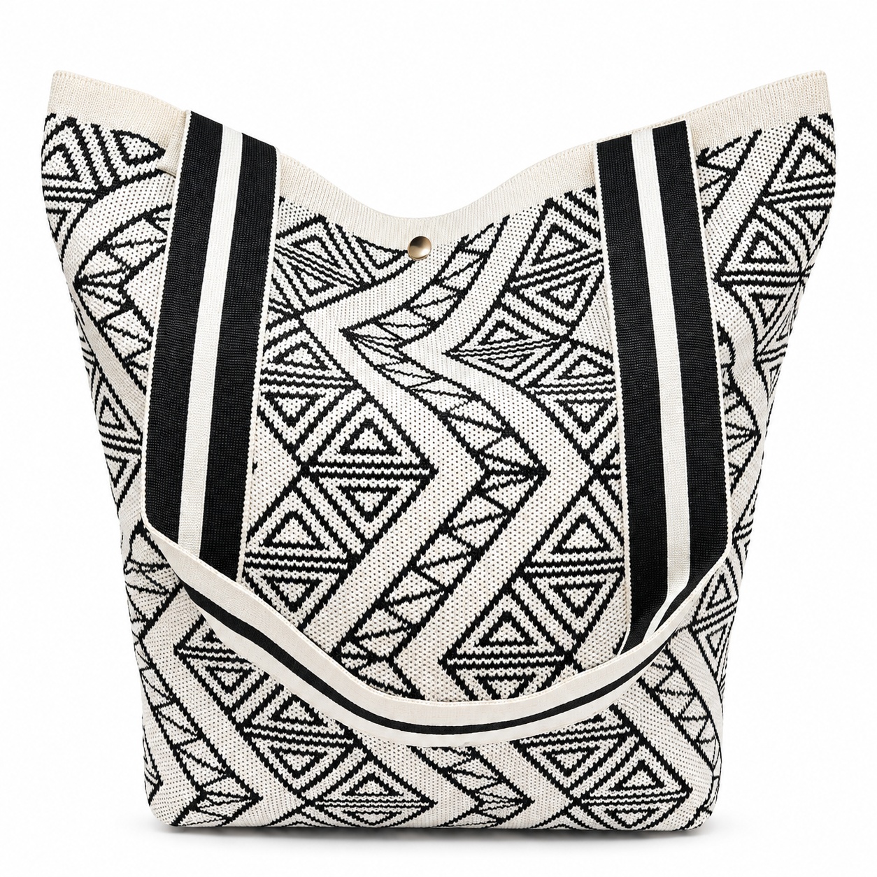 Jacquard Shoulder Tote Bag حقيبة كتف نسائية منسوجة بنقوش هندسية وحمالات عريضة