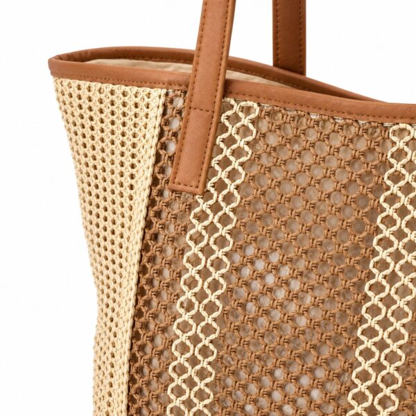 Open Weave Tote Bag حقيبة توت نسائية واسعة بتصميم منسوج مفتوح ومقابض طويلة