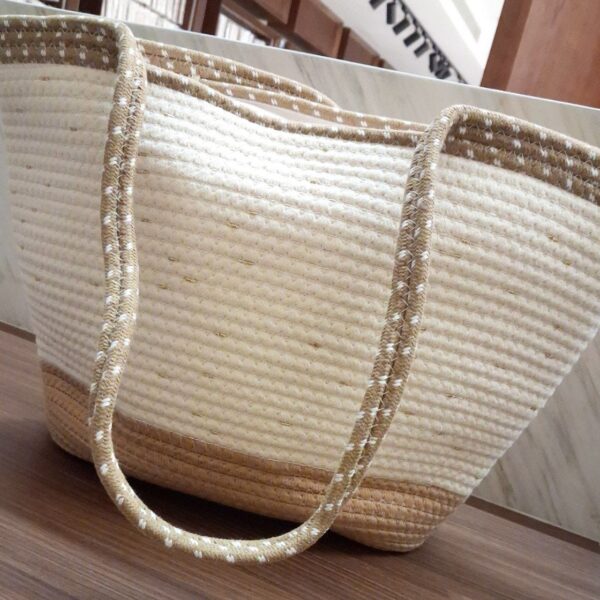 Rope Basket Tote Bag حقيبة توت نسائية بتصميم سلة من الحبال المنسوجة ومقابض طويلة