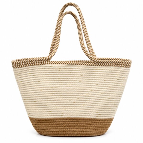 Rope Basket Tote Bag حقيبة توت نسائية بتصميم سلة من الحبال المنسوجة ومقابض طويلة